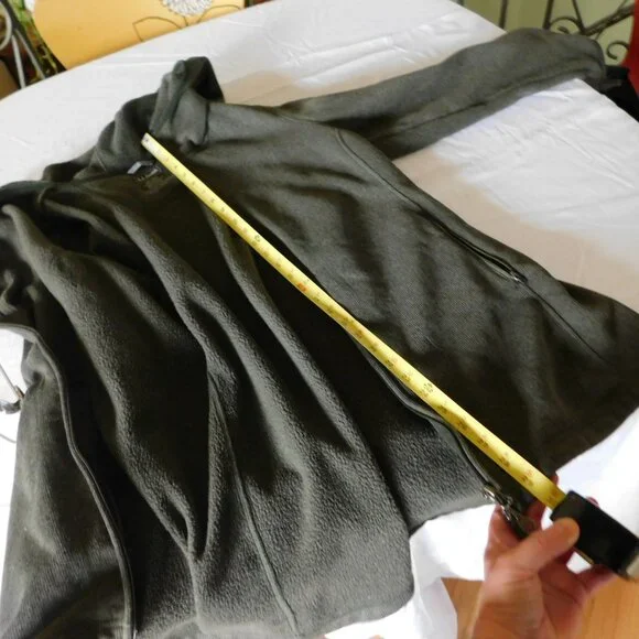 L.L. Bean Black Olive Long Sweater fleece zipper hoodie Petite XL - Picture 9 of 13